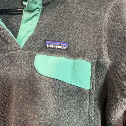Patagonia Womens Gray Snap-T Fleece Pullover Top Turquoise Trim Size S