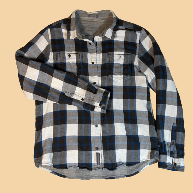 Toad & Co Organic Cotton Mens Plaid Flannel Shirt Button Up Long Sleeve L