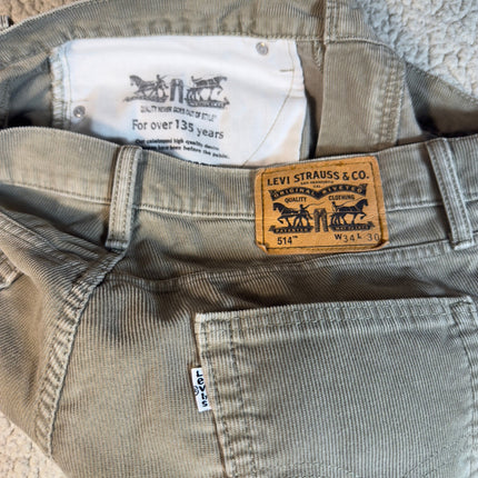 Levi's 514 Corduroy Pants Mens W34 L30 Straight Leg Khaki Casual