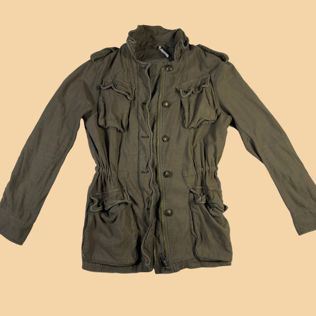 Free People Military Jacket Womens Olive Green Utility Drawstring Pockets XS/TP