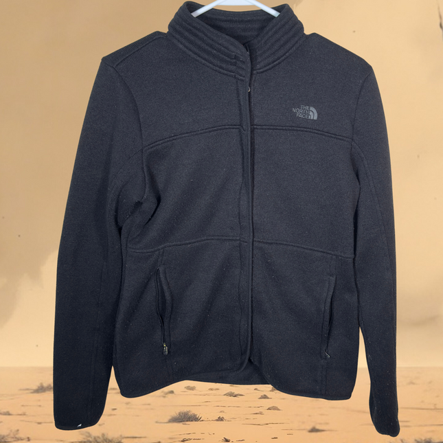 PreLoved The North Face Womens Medium Full Zip Jacket Black Knit Fleece Sweater