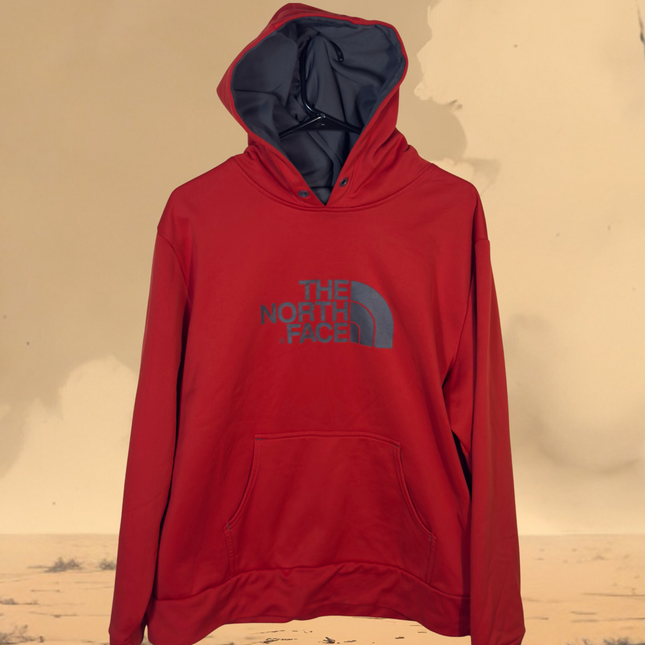 PreLoved The North Face Red Hoodie Mens XL Pullover Fleece Logo Gray Lined Hood