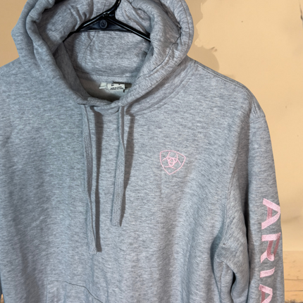 PreLoved Ariat Gray Hoodie Women's Size M Sweatshirt Pink Logo Western Casual Very Soft