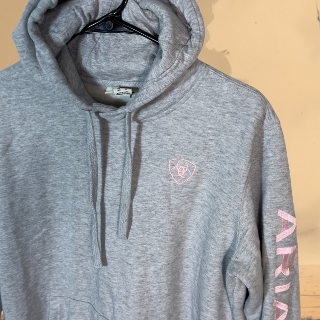 PreLoved Ariat Gray Hoodie Women's Size M Sweatshirt Pink Logo Western Casual Very Soft