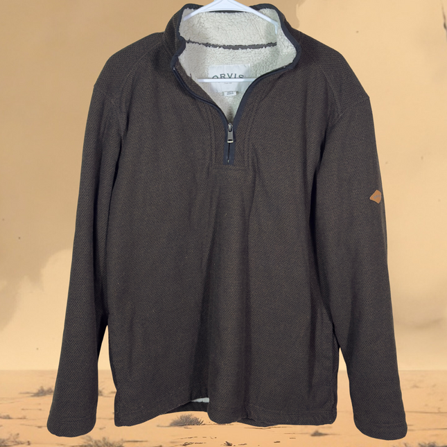 PreLoved Orvis Mens Large Quarter Zip Pullover Sherpa Lined Brown Fleece Classic