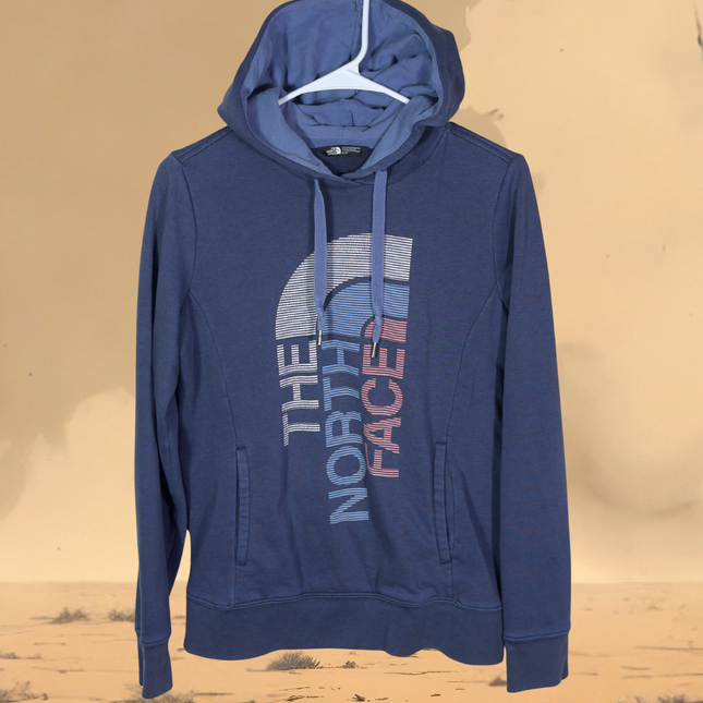 PreLoved The North Face Womens Hoodie Small Blue Pullover Graphic Logo Athleisure