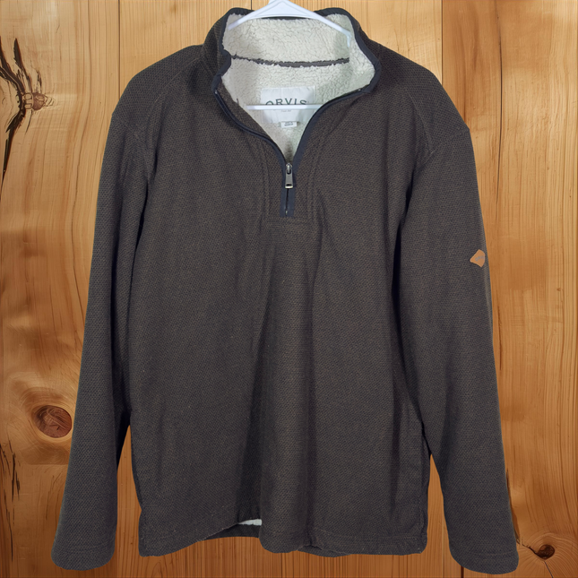 Orvis Mens Large Quarter Zip Pullover Sherpa Lined Brown Fleece Classic