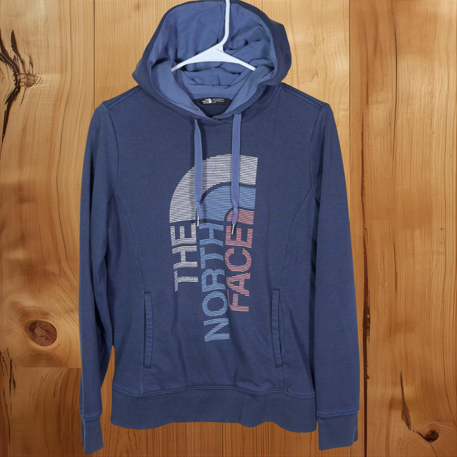 The North Face Womens Hoodie Small Blue Pullover Graphic Logo Athleisure