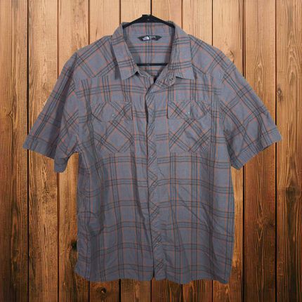 The North Face Mens Plaid Short Sleeve Button Up Shirt Large Gray Orange