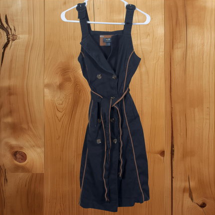 Maeve Anthropologie Dress Womens Size 4 Black Tan Trim Sleeveless Button Belted