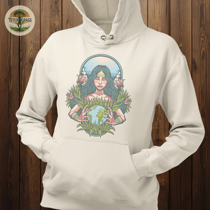 Earth Mother Hoodie Soft Fleece Pullover Hooded Sweatshirt Natural