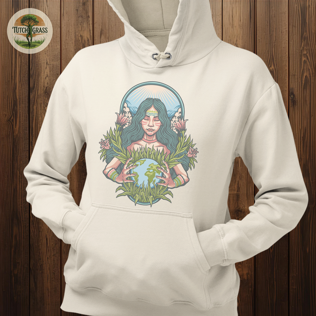 Earth Mother Hoodie Soft Fleece Pullover Hooded Sweatshirt Natural