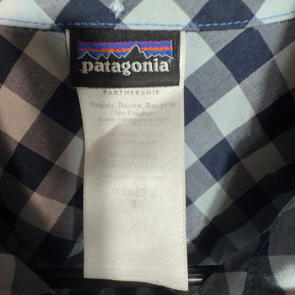Patagonia Women's Button Down Long Sleeve Shirt Blue Gingham Check Size 8