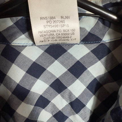 Patagonia Women's Button Down Long Sleeve Shirt Blue Gingham Check Size 8