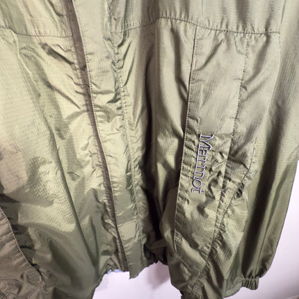 Marmot Men's Olive Green Lightweight Rain Jacket Hooded Size M Heavy Use