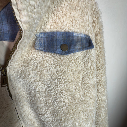 Pendleton Womens Fleece Jacket L Cream Plaid Accent Full Zip Cozy Warm