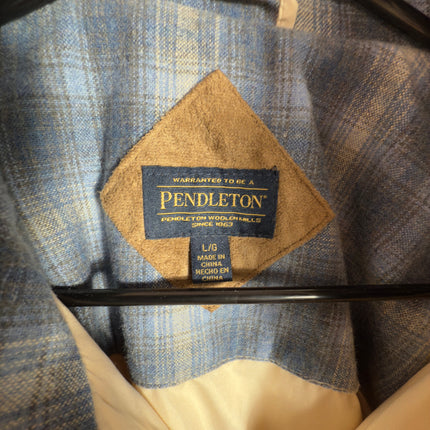 Pendleton Womens Fleece Jacket L Cream Plaid Accent Full Zip Cozy Warm