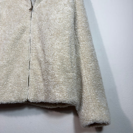 Pendleton Womens Fleece Jacket L Cream Plaid Accent Full Zip Cozy Warm