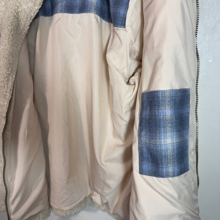 Pendleton Womens Fleece Jacket L Cream Plaid Accent Full Zip Cozy Warm