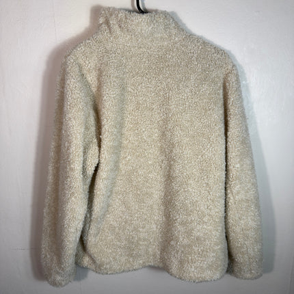 Pendleton Womens Fleece Jacket L Cream Plaid Accent Full Zip Cozy Warm
