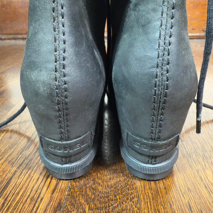 Sorel Women's Black Leather Lace Up Wedge Heel Ankle Boots Size 9.5 Heal 3.5