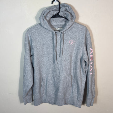 PreLoved Ariat Gray Hoodie Women's Size M Sweatshirt Pink Logo Western Casual Very Soft